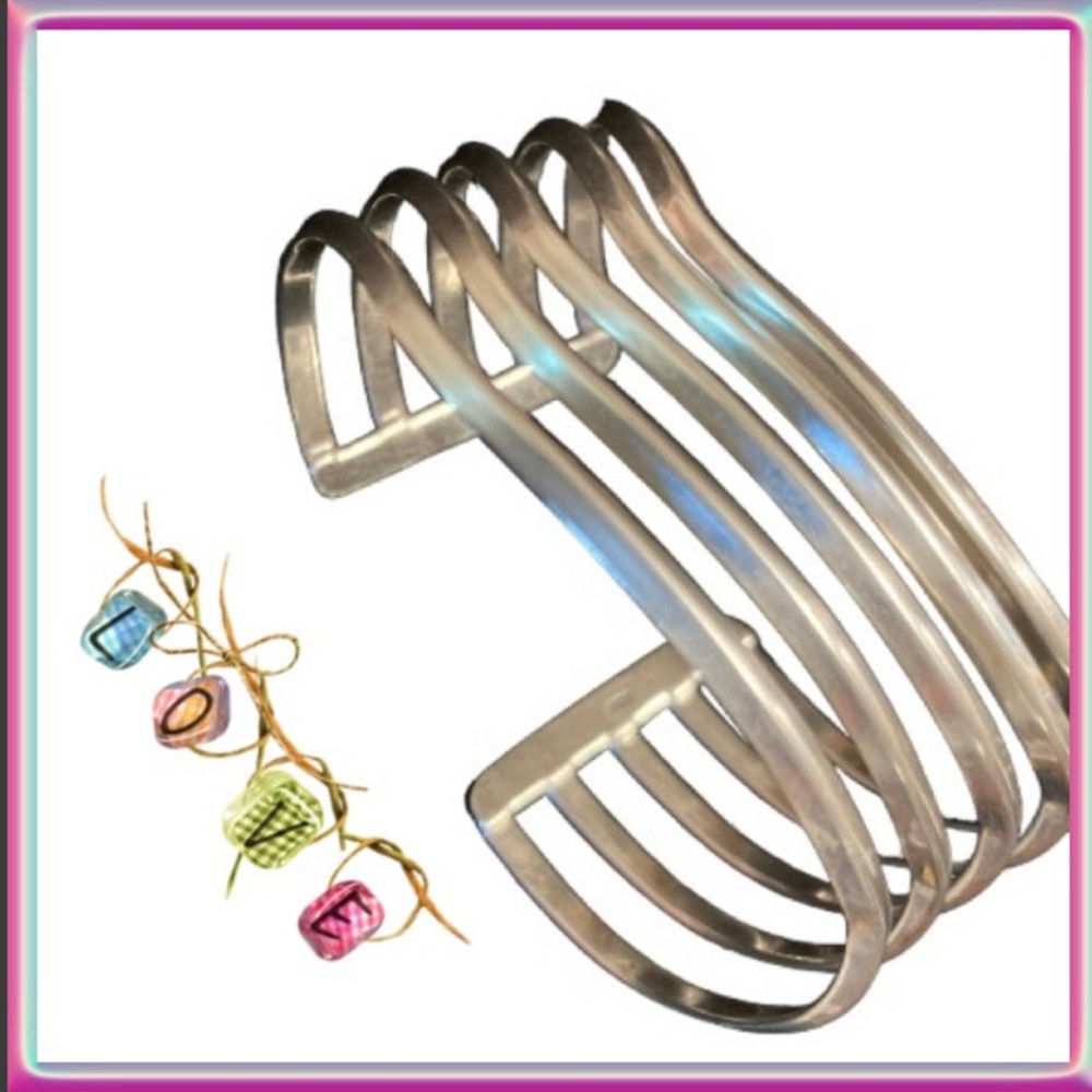 VTG 9.25 Sterling Silver- Modernist Wavy Split Shank Cuff Bracelet